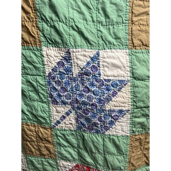 Vintage Quilt Maple Leaf Handmade Quilted Cottagecore - Picture 5 of 6